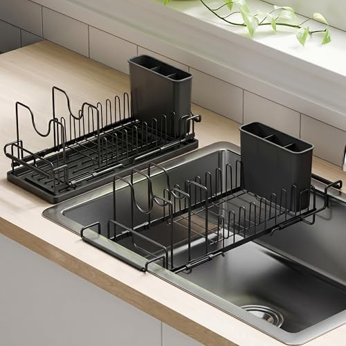 Erreke Scolapiatti Estensibile, Scarico nel Lavello, 38 a 50 cm, Nero