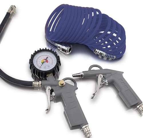 BITUXX® 3 tlg teiliges Druckluftset Zubehör Set für Kompressor Schlauch Reifendruck Ausblaspistole Druckluft Pneumatik