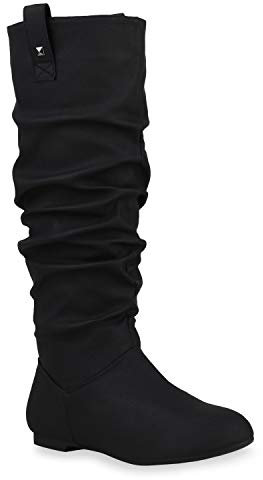 Damen Schlupfstiefel Warm Gefütterte Stiefel Nieten Winter Schuhe 153347 Schwarz Arriate 39 Flandell