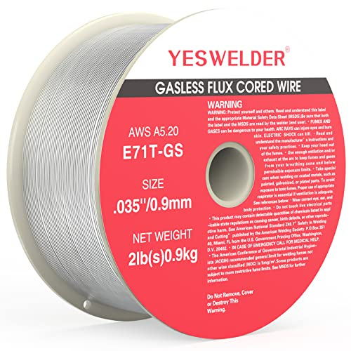 YESWELDER Flux Core Gasless MIG Wire, E71T-GS Mild Carbon Steel .035-Inch Diameter 2-Pound, Strong ABS Plastic Spool Welding Wire