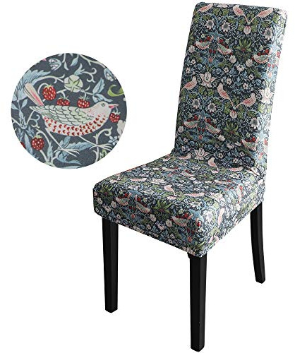 Obal William Morris stolsöverdrag, set med 2 stretchiga matstolsöverdrag, hög rygg, spandex, matstol, överdrag, skydd, sätesöverdrag, middag, vardagsrum, tvättbar, avtagbar (jordgubbtjuv)