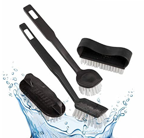 Juego de cepillos largos de mano para fregar platos, resistentes para cocina, inodoro, suelo, fregadero, azulejos, ollas, sartenes, platos, limpiador de lavavajillas doméstico (negro, 4 piezas)