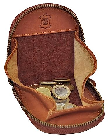 Benthill Münzbörse Echt Leder | Lederbörse für Münzen mit Reißverschluss | Kleine Schüttelbörse | Kleingeldbörse | Münzen-Kleingeldbörse, Farbe:Braun