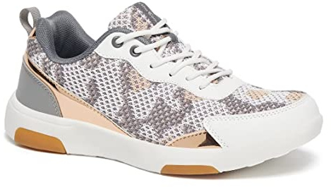 OrthoComfoot Women's Orthopedic Walking Shoes with Arch Support: Soft Supportive Shoes for Plantar Fasciitis, Comfortable Casual Lace Up Platform Sneakers for Cute Dressy Grey/White Size 9