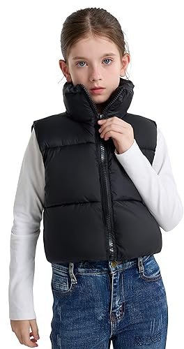 SOLOCOTE Gilet Invernale per Ragazze Impermeabile Caldo Senza Maniche con Colletto Alto Cappotto per Bambini Nero 12 anno
