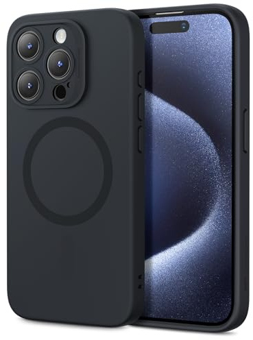 ESR for iPhone 15 Pro Max Case with MagSafe, Supports Magnetic Charging, Slim Liquid Silicone Case, Shock Absorbing, Screen and Camera Protection, Cloud Series, Black