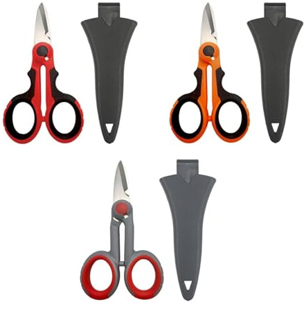 SagaSave Lot de 3 ciseaux d'électricien avec housse de protection, coupe-câble en fibre antidérapante et robuste, ciseaux pour ligne de pêche, tresse de fil