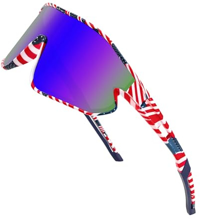 FEISEDY Unisex Youth Sunglasses, Teens Baseball Tennis Sunglasses, UV400 Sports Boys Girls Cycling Shades B4064 (Stars&stripes Style/Blue Lens)
