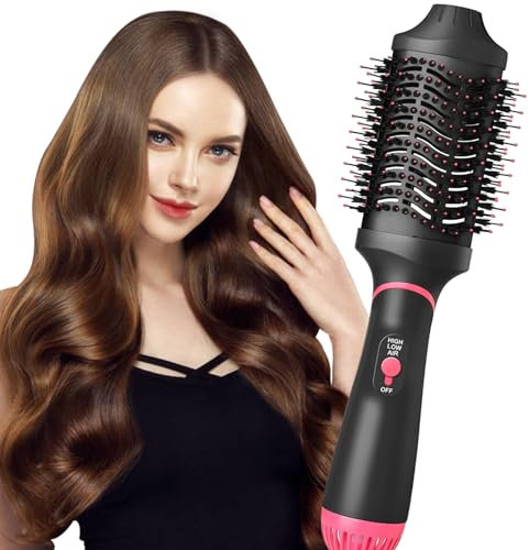 Bizcasa Brosse Soufflante,4 en 1 Ions Négatifs One-Step Chauffante Sèche-Cheveux avec 3 Températures,1000W Brosse Seche Cheveux Coiffante,Chauffante Brosse Coiffante Brosse à air Chaud (rose rouge)
