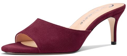 Castamere Femmes Mi Kitten Talon Heel Ouvert Rond Bout Sandales Slip-on Décontracté Dress Mules Chaussures Bureau Été Chaussures 6.5 CM Heels Rouge Vin 45 EU