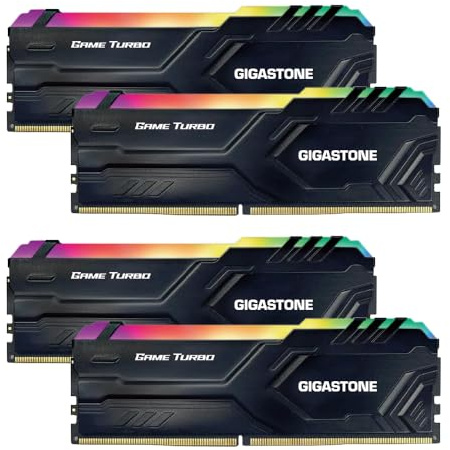【RGB DDR4 RAM】 GIGASTONE Game Turbo 64GB Kit(4x16GB) DDR4 3200MHz PC4-25600 CL16-18-18-40 Intel XMP 2.0 AMD Ryzen 1.35V UDIMM 288Pin Nicht-ECC ungepuffert Desktop Hochleistung Arbeitsspeicher-Schwarz