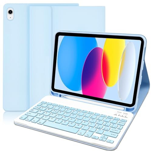 YUEJIDZ Custodia Tastiera per iPad A16 11 Generazione 2025/10 Generazione 2022, Custodia per Tastiera Magnetica Staccabile con Portamatite (Layout Italiano, QWERTY) per iPad 11/10.9 Pollici, Blu