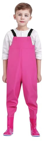 Kids Chest Waders Youth Fishing Waders for Toddler & Children Waterproof Hunting Waders for Kids with Boots (4-5 Years) Pink