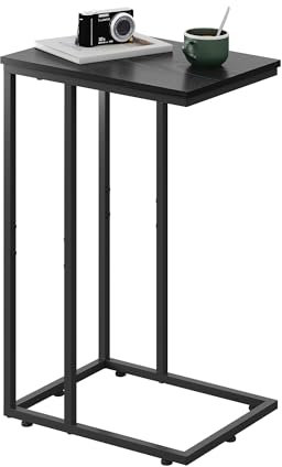 WLIVE Beistelltisch C Form Kleiner Sofatisch，Kaffeetisch mit Metallgestell，Tischplatte aus Holz，Couchtisch Nachttisch 29 x 39 x 63 cm, Schwarz
