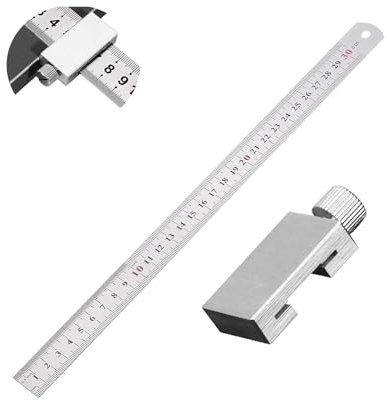 Fleymu 300mm Metall Anreißlineal, Stahllineal, Metall Lineal, Linealanschlag Anreisswerkzeug, Streichmass mit Anschlag, für Holzbearbeitung, Heimwerken, Handwerk