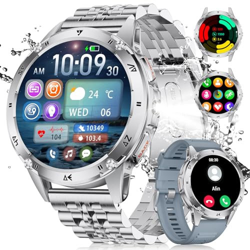 LIGE Montre Connectée Homme avec Appel Bluetooth, 1.43'' AMOLED Smartwatch avec Lampe Torche, 530mAh, Moniteur de Sommeil, IP68 Étanche, 120+ Sportifs Militaire Montre Intelligente pour Android iOS
