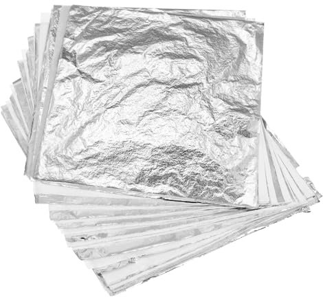 Garneck 100 Stücke Blattsilber Blattmetall Silber Folie Für DIY Kunsthandwerk Und Möbel Dekoration 14x14 cm – Hochwertige Silberfolie Zum Basteln Für Kreative Projekte