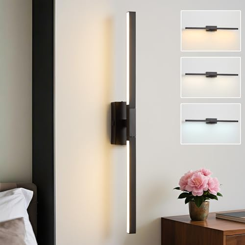Actask Wall Lights Black LED Wall Sconce Light 360° Adjustable Lighting 60CM 3CCT 10W 750Lumen Square Modern Wall Lamp for Bathroom Bedroom Living Room Dining Room