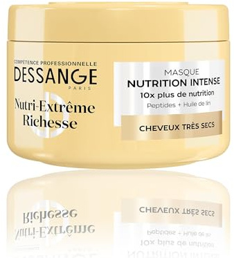 DESSANGE - Masque Cheveux Nutrition Intense Nutri-Extrême Richesse - Formule Enrichie En Peptides & Huile De Lin - Douceur & Éclat - Cheveux Très Secs - 280ml
