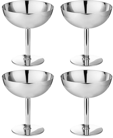 4 bicchieri per gelato in acciaio inox, 240 ml, diametro 10 cm, in acciaio inox, per gelato, frutta, yogurt, insalata, budino per matrimoni e feste