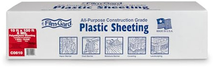 Film-Gard 626033 Construction Plastic Sheeting 10' Width X 100' Length X 6 mil Thick, Clear, 1 Count