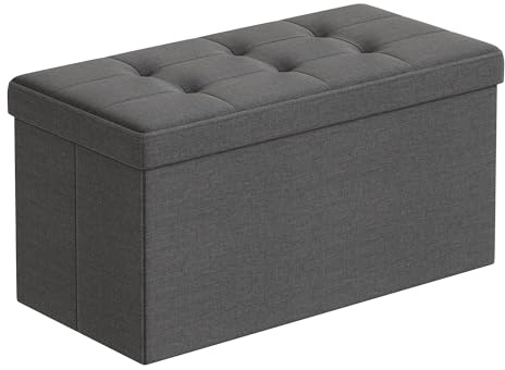SONGMICS MAZIE Collection - Storage Ottoman Bench, 76 cm Folding Foot Rest Stool, End of Bed Bench, Easy Assembly, for Living Room, Bedroom, Entryway, Dark Grey LSF84GYZ