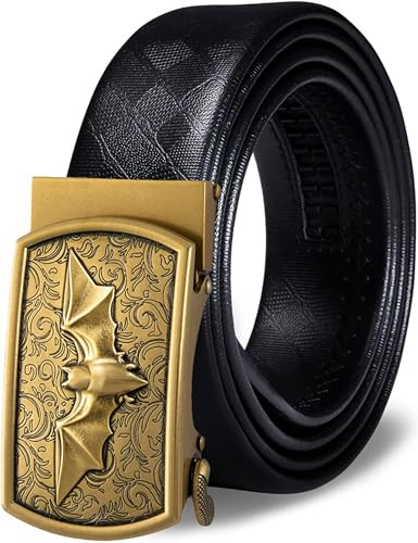 Barry.Wang Luxury Mens Belt Gold Buckle Ratchet Animal Black Leather Gift Box Novelty Western Belt for Dress Jeans