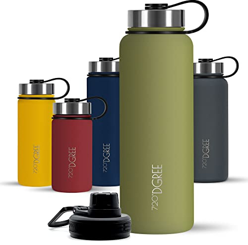 720°DGREE Edelstahl Trinkflasche 950ml “noLimit” - Auslaufsicher, Kohlensäure geeignet, BPA-Frei - Thermosflasche, Isolierflasche mit Schraubverschluss für Sport, Fitness, Outdoor +Gratis Sportdeckel