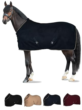 HORZE Kiel Fleece Horse Cooler Blanket | Quick-Dry Fleece Horse Cooler Sheet with X-Surcingles & Tail Cord - Dark Navy - 78 in