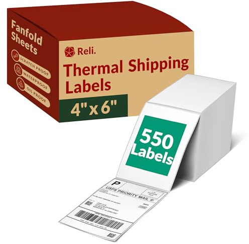 Reli. Thermal Shipping Labels 4x6 (550 Sheets) Fanfold, Direct Heat Printer Paper Labels | Shipping Stickers Compatible with Most Thermal Printers