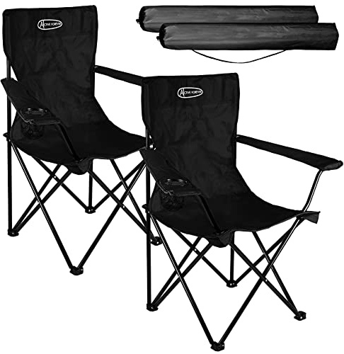 ACTIVE FOREVER Folding Camping Chairs Set of 2, Outdoor Portable Garden Folding Camp Chair with Cup Holder, Comfortable Beach Chair for Camping, Fishing, Parties, Barbecue - Black