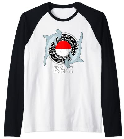 Hammerhead Shark Dive Bali Flag of Indonesia Raglan Baseball Tee