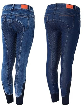 NETPROSHOP Kinder Jeans Reithose Annabel mit Mittelhohem Bund und Silikon Vollbesatz Gr. 130-160, Kindergroesse:130, Farbe:Jeans