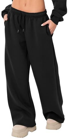 Felcia Damen Casual Jogger Sweatpants Kordelzug Hohe Taille Weites Bein Hose Baggy Athletic Sweatpants, A-schwarz, S
