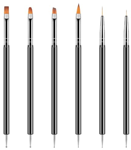 Artdone Nail Dotting Tools 6PCS Double-ended Nail Art Brushes Kit Nail Art Gel Polish Liner Brushes Design Pen For Nail Drawing And Nail Paint Brushes Small Detail Brushes