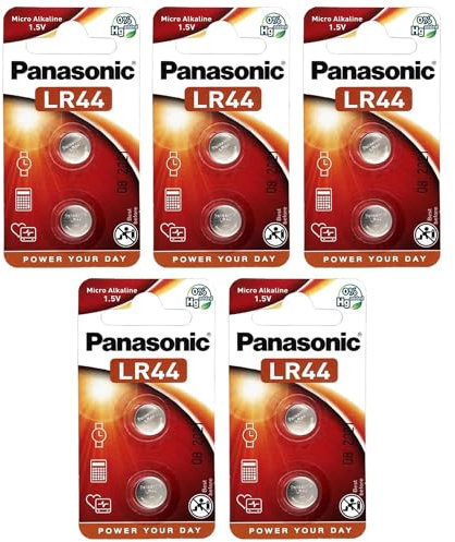 PANASONIC - Lote de 5 blísteres de 2 pilas LR44 Micro Alcalino – 1,5 V