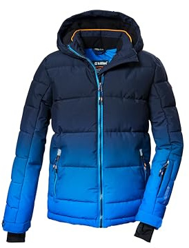 killtec Bambini e ragazzi Giacca da sci/giacca da sci trapuntata con cappuccio e paraneve KSW 382 BYS QLTD JCKT, neon blue, 128, 42453-000