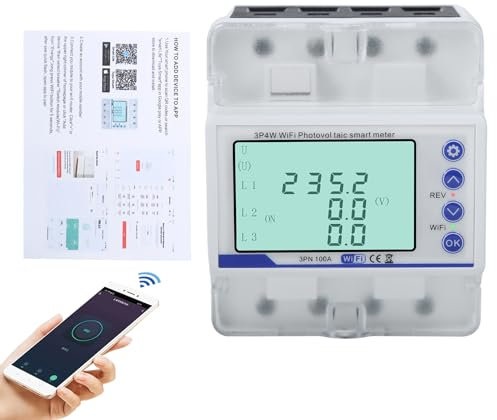 Stromzähler 3 phasen 100A 380V AC Drehstromzähler Smart meter 3 phasen wlan Zweirichtungszähler mit Spannungsasymmetrie/Phasenverlust/Überstromverzögerung/Unterspannungs und Überstromschutz.