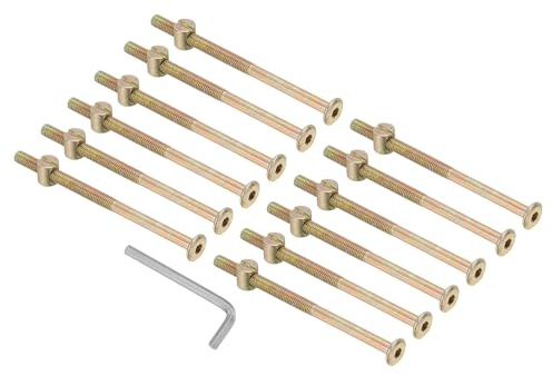 PATIKIL Våningssängskruvar, M6 x 100 mm, 12 stycken sexkantiga kit med ihåliga ändbultar med 1 skiftnyckel för sängmöbler, färg zink