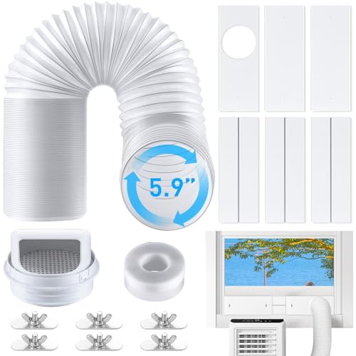 AGPTEK Window Vent Kit for Portable Air Conditioner with 5.9 Hose, Adjustable16.9 to 101” Window Seal Plates for 5/5.9”Hose, 2 in 1 Coupler with Grid, Rain Cover, Suit for Sliding Window/Door