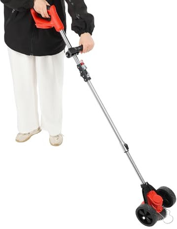 Susoso Débroussailleuse électrique sans fil, avec lunettes de protection pratiques, sortie 21 V, 1000 mA, tige télescopique réglable pour arrière-cours, rouge et noir