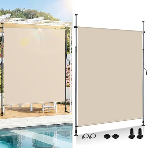 ISOISL Store vertical extérieur extensible 120 x 270 cm | Store manivelle sans perçage | Brise-vue balcon vent jardin terrasse - Beige
