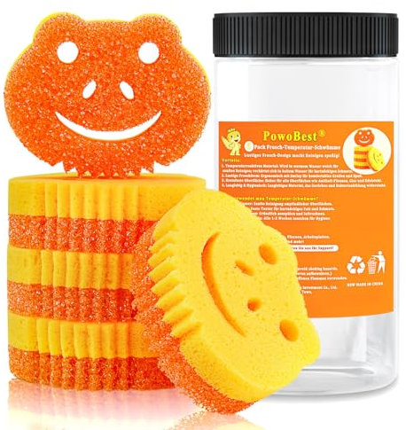 Temperatur-Spülschwamm, 5 Stück Doppelseitiger Topfreiniger Küchenschwämme Putzschwamm mit Behälter, Schmutzradierer Schwämme Reinigungsschwamm für Küche, Herd Nicht Zerkratzender