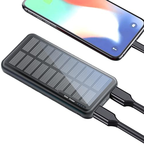 Caricabatterie Portatile,10000mAh con Ricarica Solare per Cellulari | Batteria Esterna Compatta per Festival Università Escursionismo Viaggio Campeggio Spiaggia Pesca Auto e Trekking