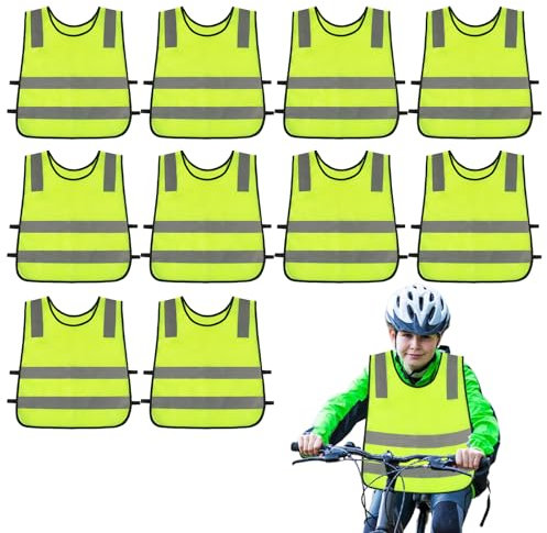 Giubbotto di Sicurezza per Bambini,10 Pezzi Giubbotto Catarifrangente Bambino,Reflective Giubbotti di Sicurezza,Gilet di Sicurezza per Bambini,Gilet Alta visibilità per Corsa,Ciclismo,Sport,Scuola (G)