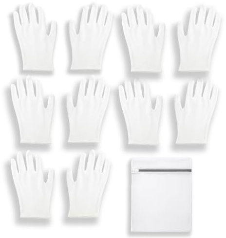 Eczema Gloves, 5 Pairs White Cotton Gloves for Eczema and Dry Hands with Wash Bag, Moisturising Gloves for Adults, Thin Cotton Gloves for Night Care and Jewelry Handling