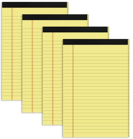 SIMDAO 4 Pack A5 Lined Pad, 50sheets/100 Pages Post It Notes, Memo Notepad, 70Gsm Refill Note Pads, Large Capacity A5 College Ruled Writing Pad for Office, School, Business