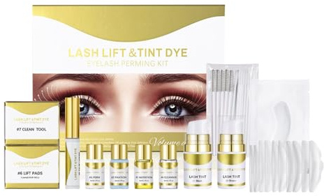 2 in 1 Lash Lift & Tint Kit - Salon-Quality Eyelash Perming & Coloring Set with 5 Sizes Silicone Pads, Black/Brown Dye, Curling Eyelash Perm Kit for Home DIY & Professional Use