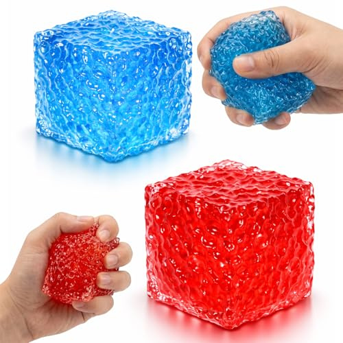 Waben-Eiswürfel Fidget, 2er Set für Erwachsene, Stressabbau im Unterricht und Büro, Leises Slow Rebound Quetsch, 5 cm Sensorikwürfel mit Textur in Blau und Rot
