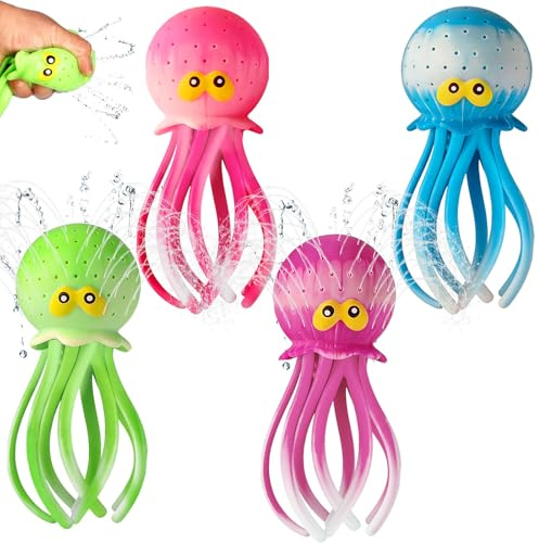 Oktopus Vattenbomber, återanvändbar squeeze Fidget sensoriska vattenleksaker, badkar badleksak för badkar pool, plaskdamm, vattendrag, vattenleksak, utomhus (4 stycken)